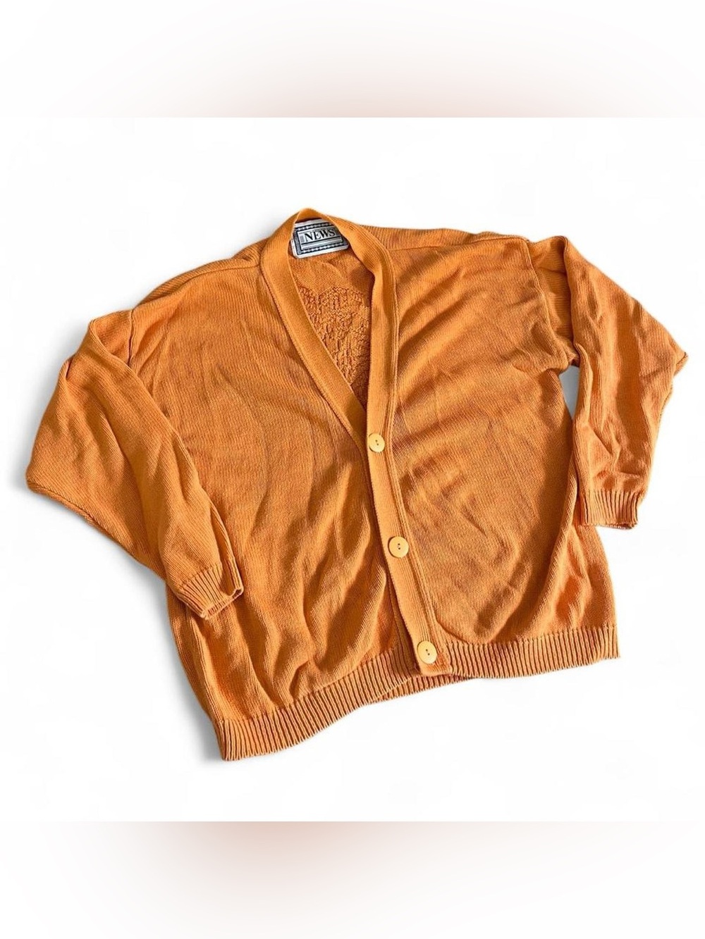 TRUE VINTAGE • 1980s/1990s Cotton Palm Tree Orange Knit Cardigan Sweater Small
